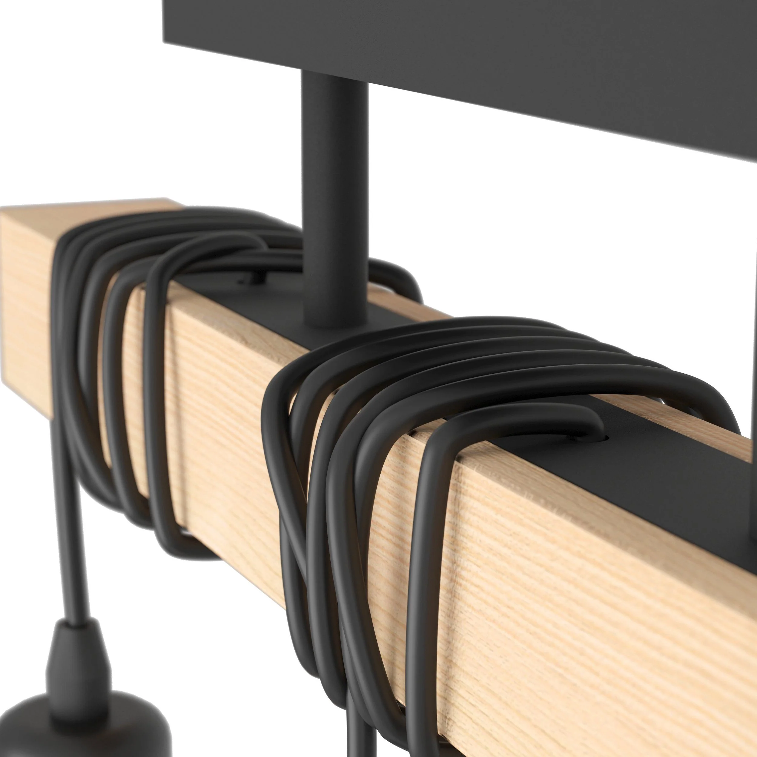 3 Light Black Steel Natural Wooden Bar Wooden Ceiling Light - Image 3