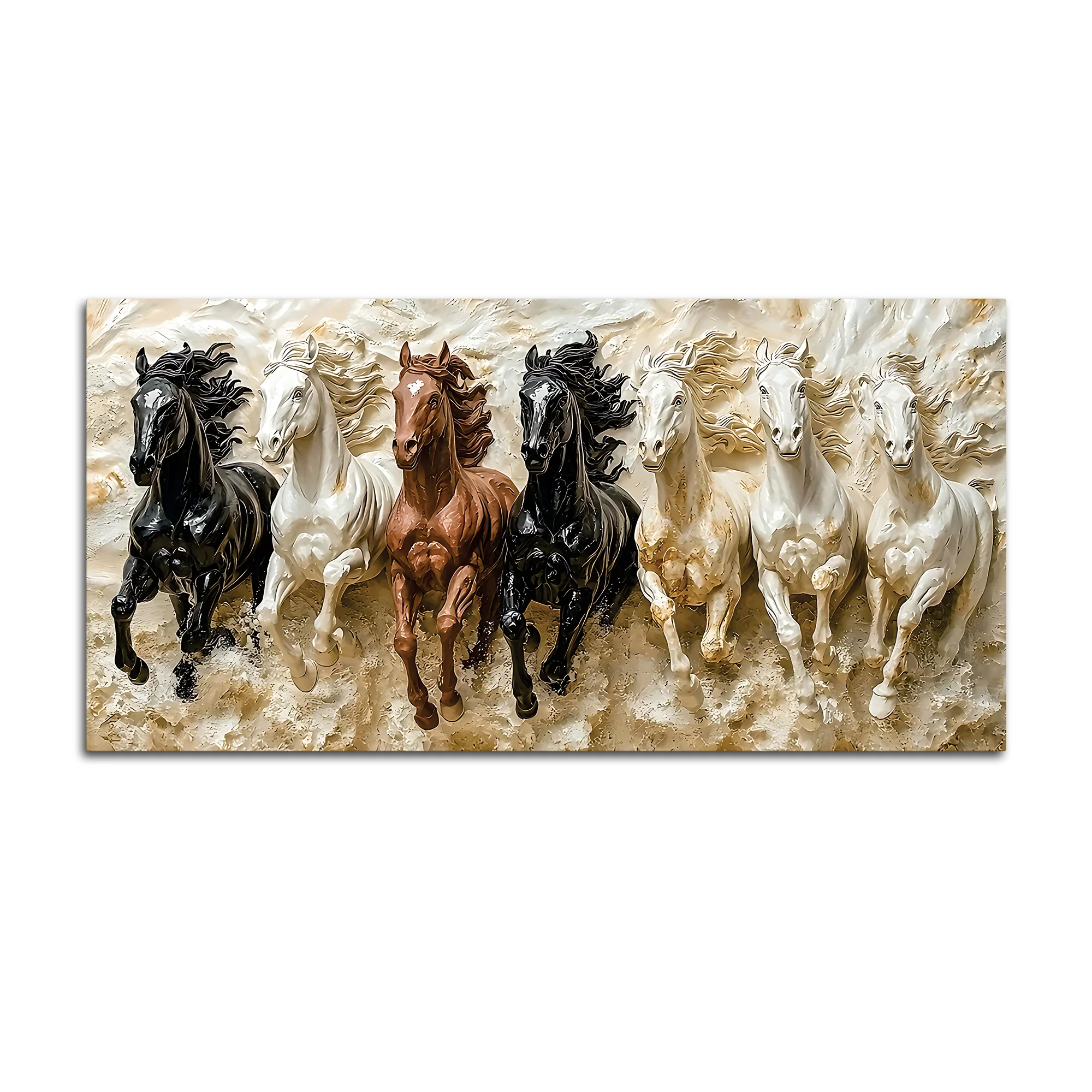 3D Art Auspicious Canvas wall Painting of Seven Running Horses - Image 7