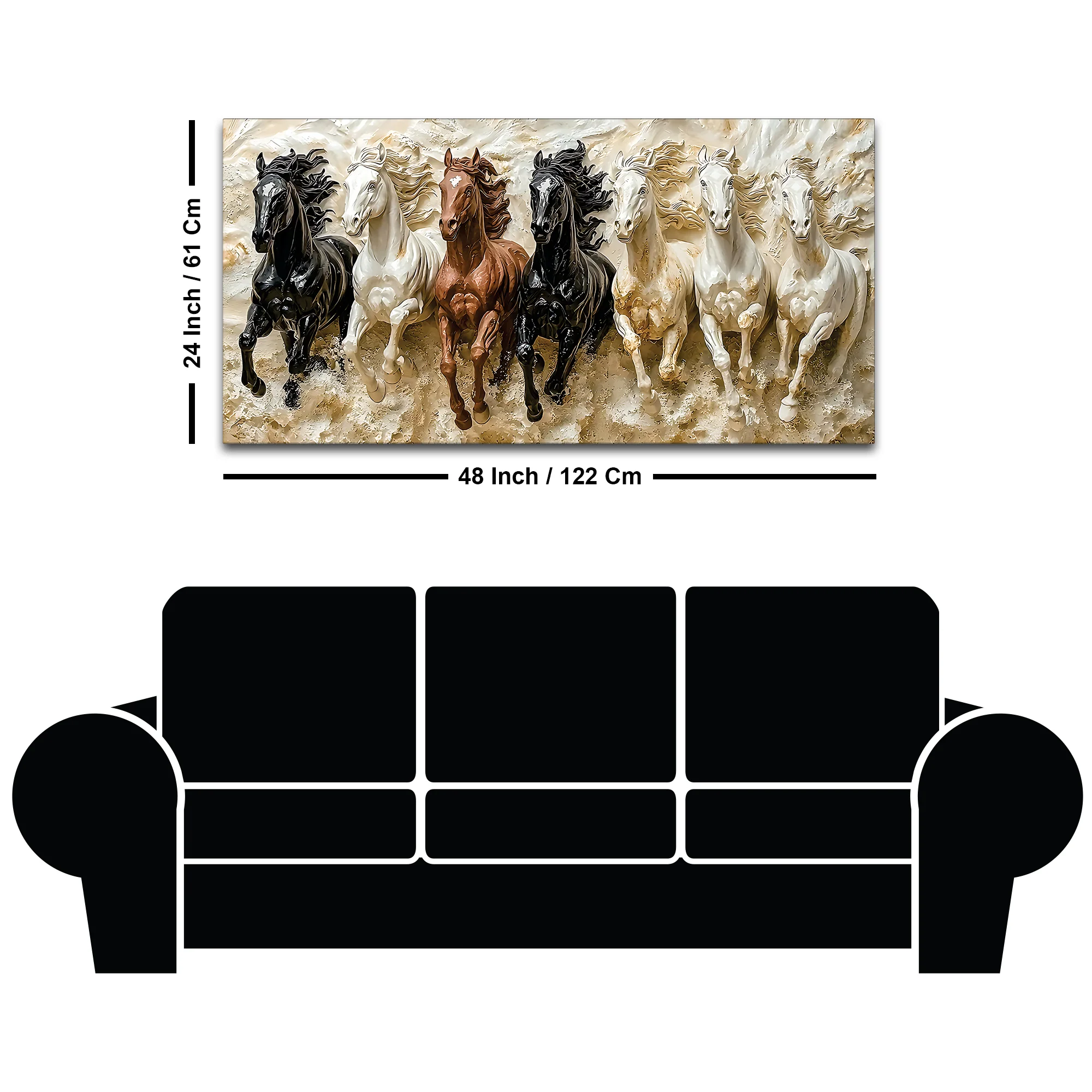 3D Art Auspicious Canvas wall Painting of Seven Running Horses - Image 8