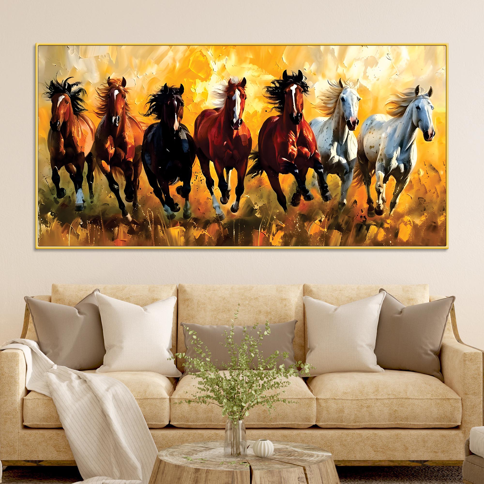 3D Art Seven Majestic Horses Canvas wall Painting