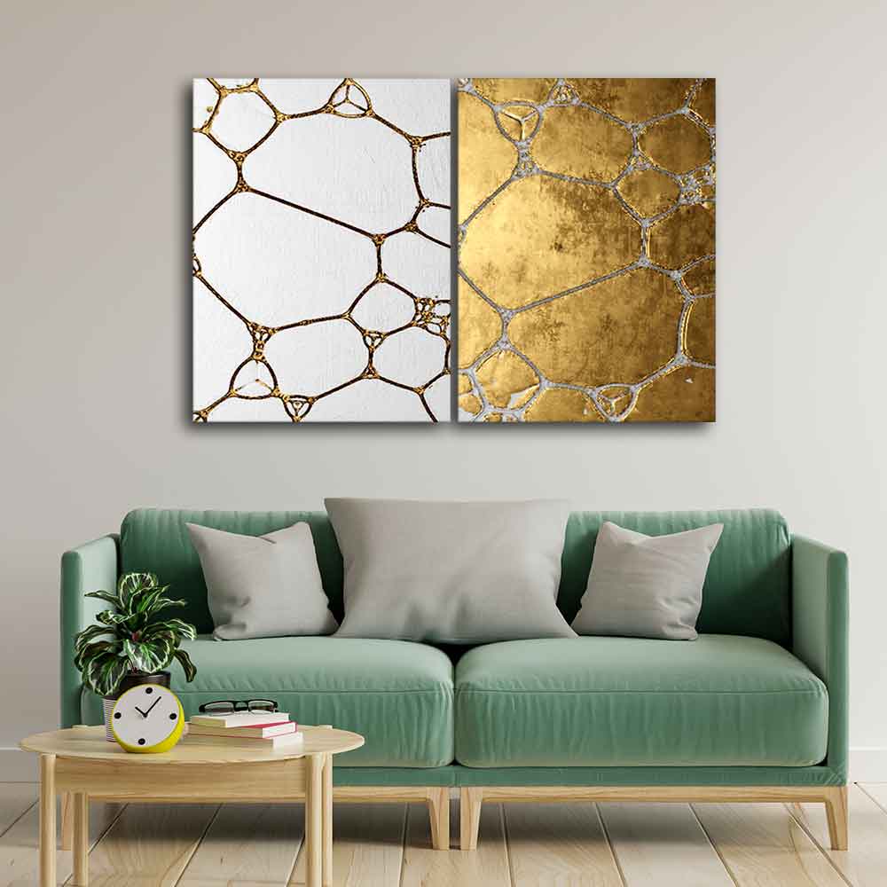 3D Golden Art Canvas Wall Painting of Two Pieces - Image 2
