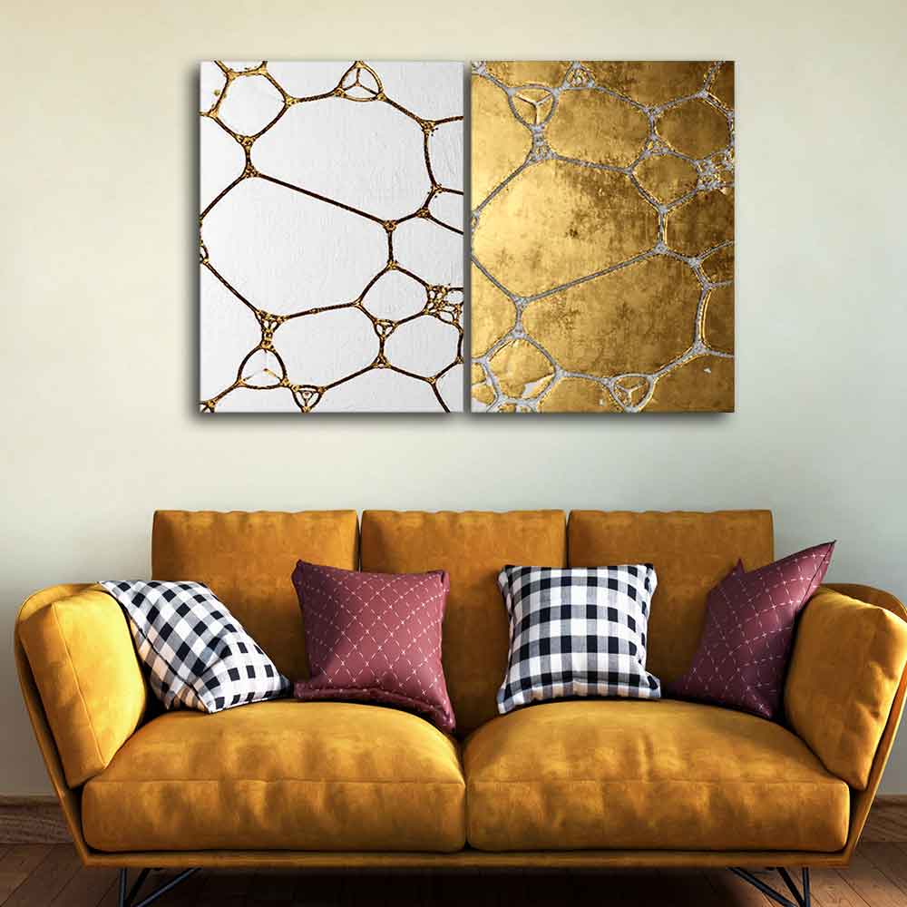 3D Golden Art Canvas Wall Painting of Two Pieces - Image 3
