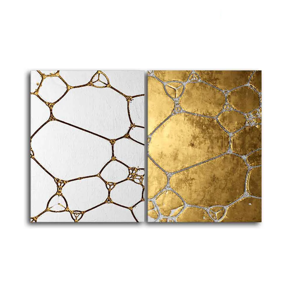 3D Golden Art Canvas Wall Painting of Two Pieces - Image 4