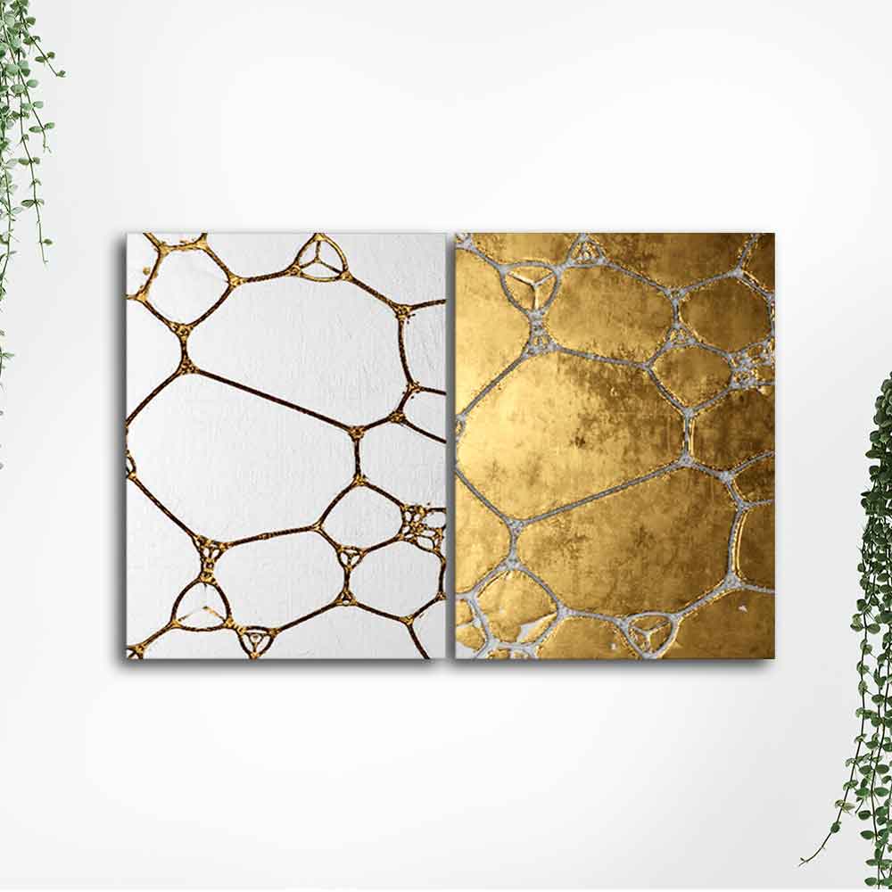 3D Golden Art Canvas Wall Painting of Two Pieces - Image 5