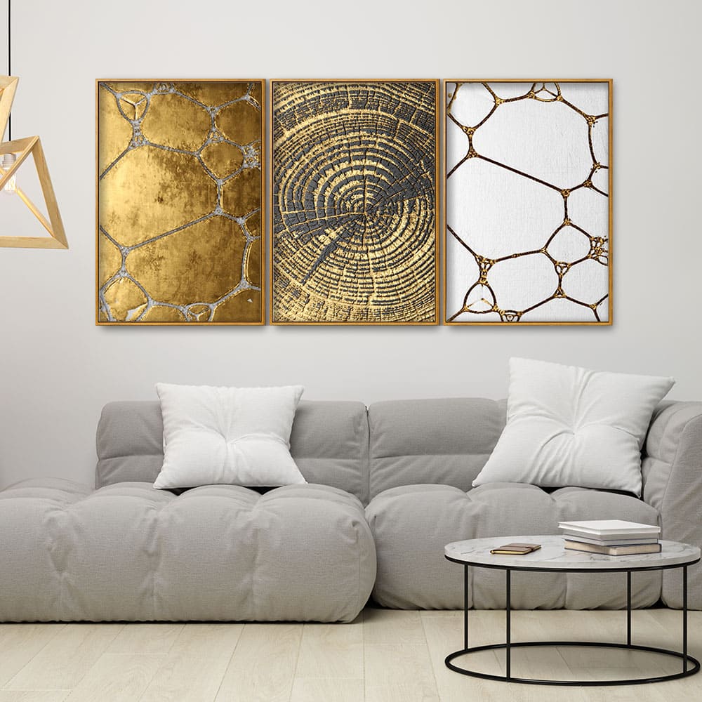 3D Golden Art Floating Canvas Wall Painting Set of Three - Image 3