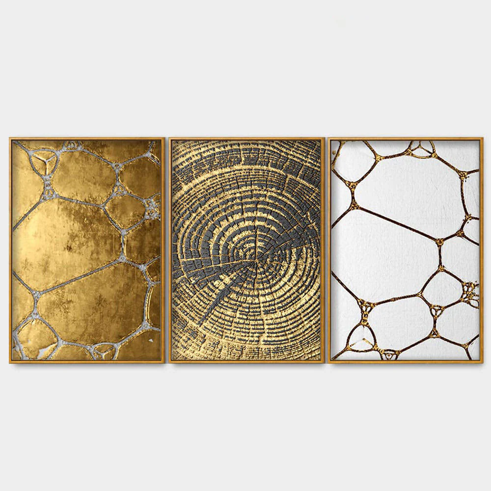 3D Golden Art Floating Canvas Wall Painting Set of Three - Image 4