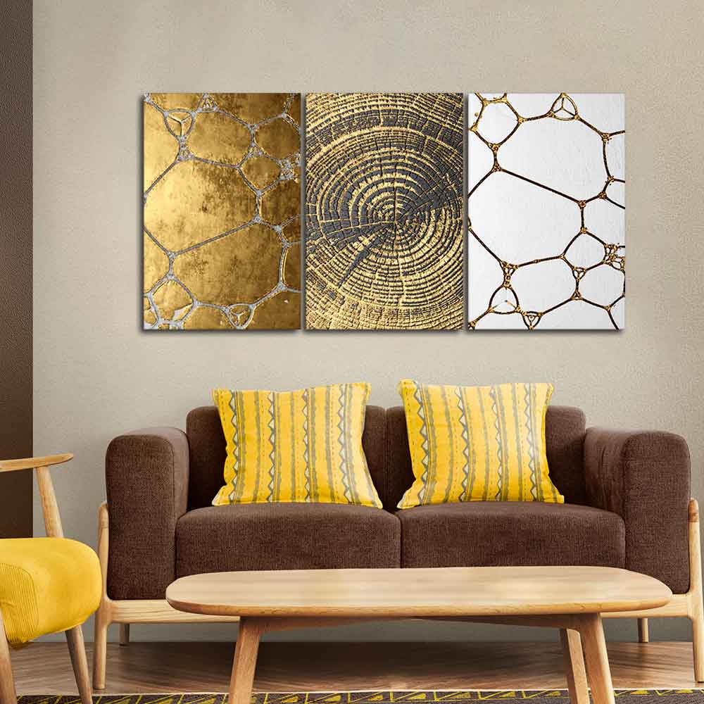 3D Golden Art Wall Painting of 3 Pieces - Image 3