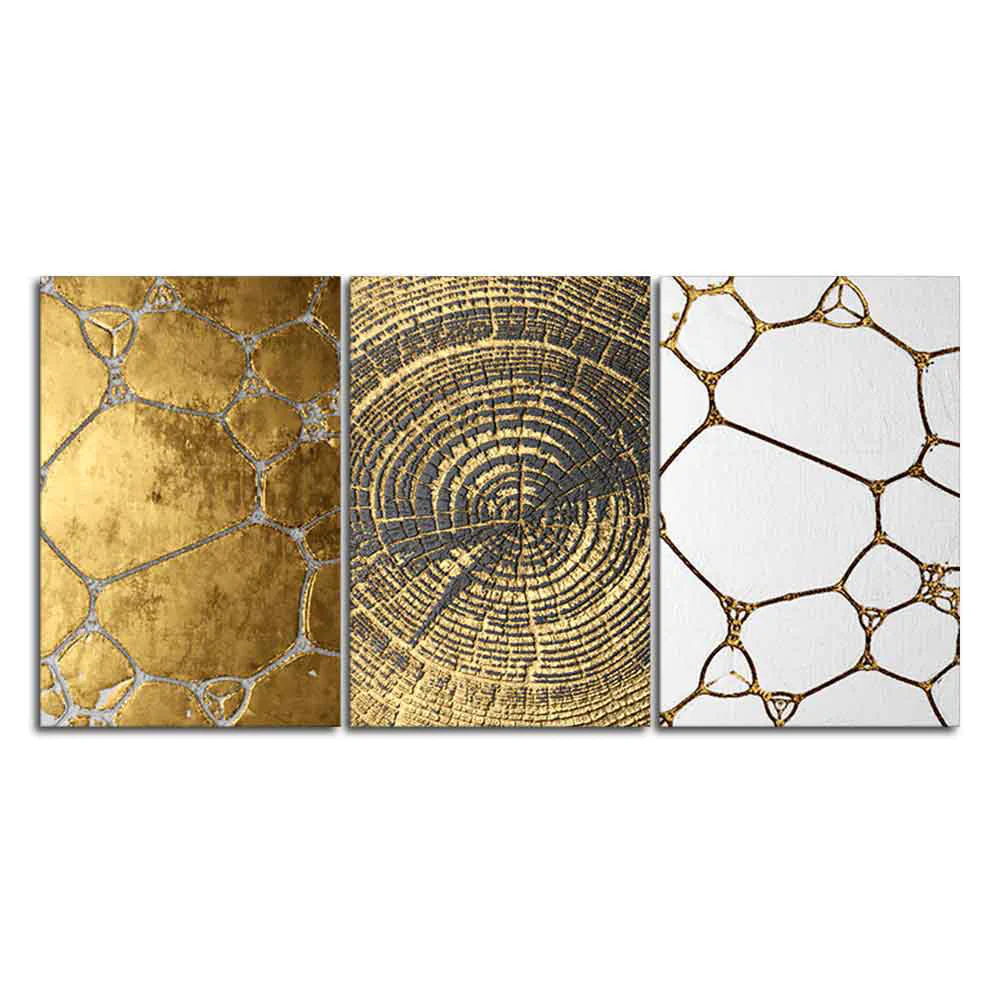 3D Golden Art Wall Painting of 3 Pieces - Image 4