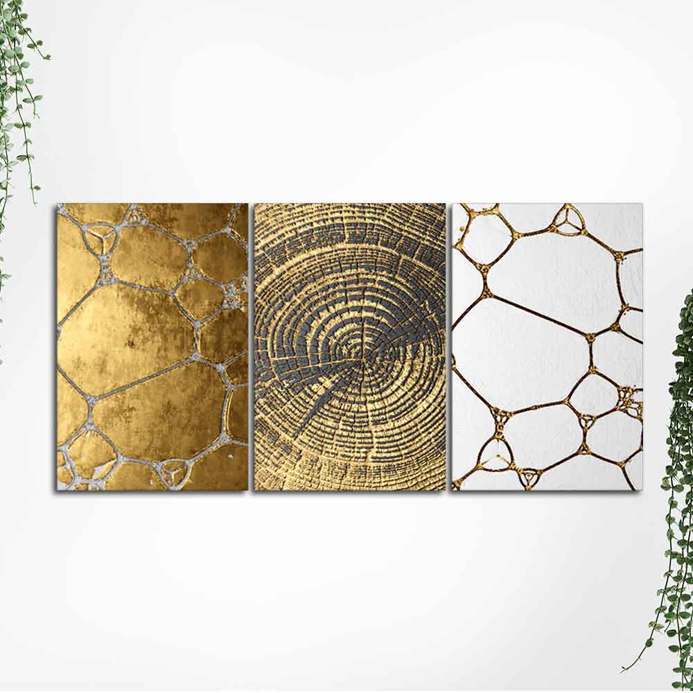 3D Golden Art Wall Painting of 3 Pieces - Image 5