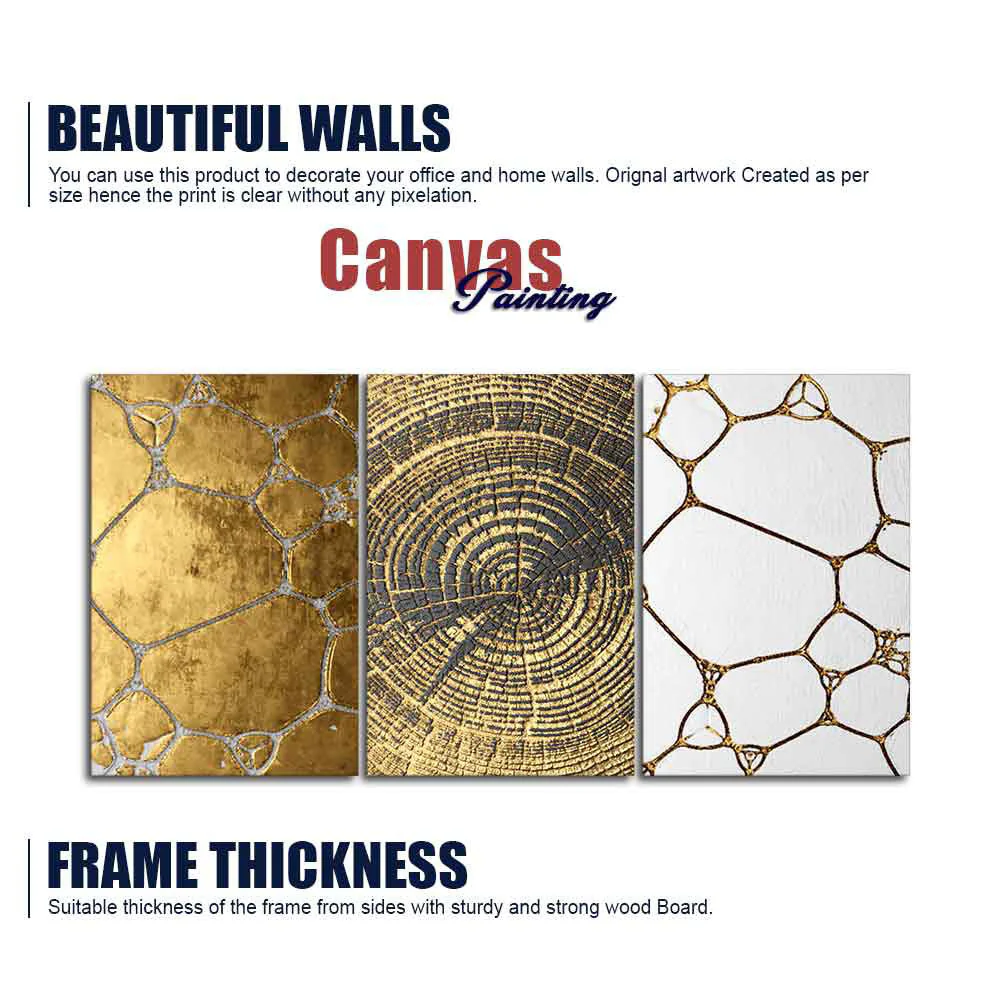 3D Golden Art Wall Painting of 3 Pieces - Image 6