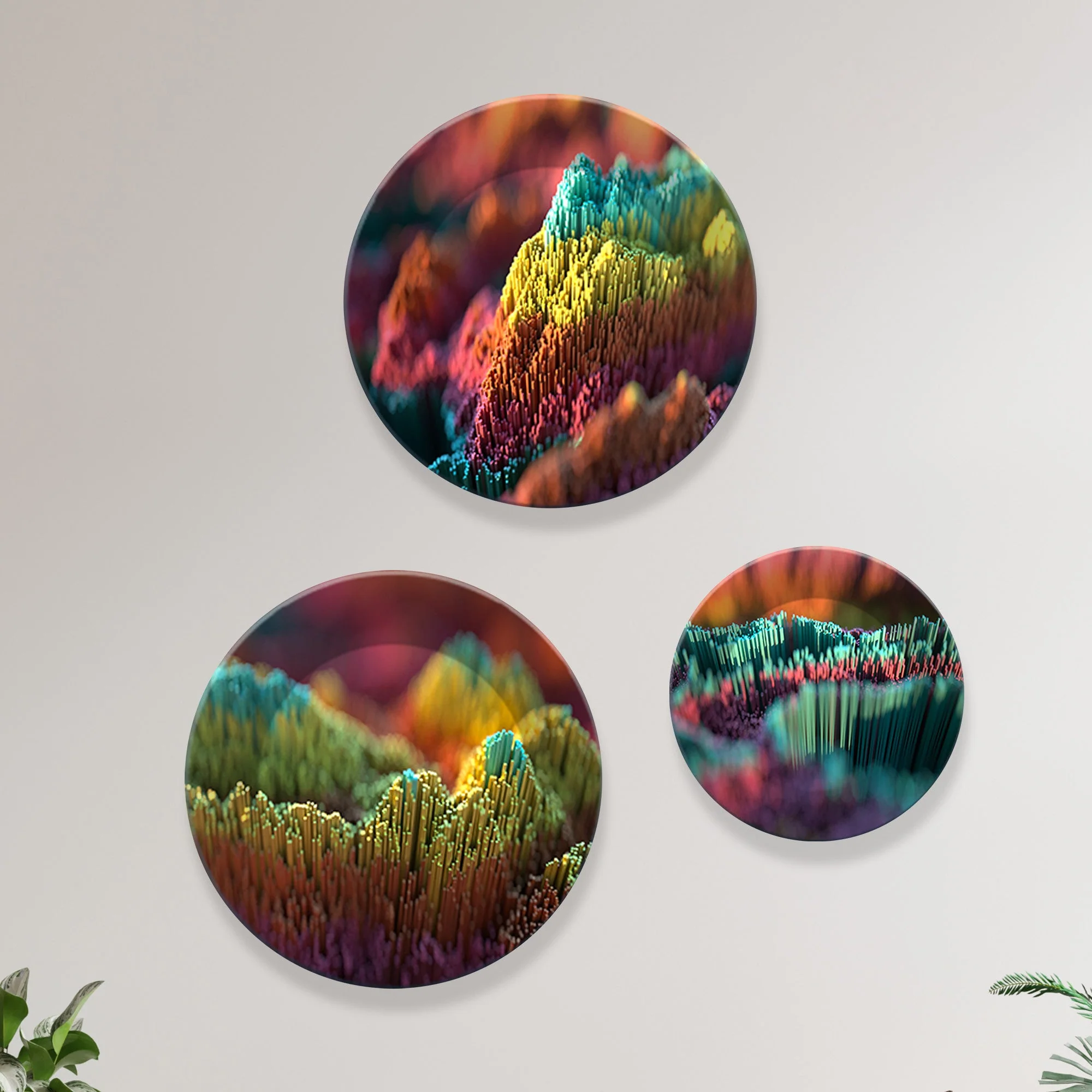 3D Illustration Abstract Art Wall Plates Painting Set of Three - Image 4