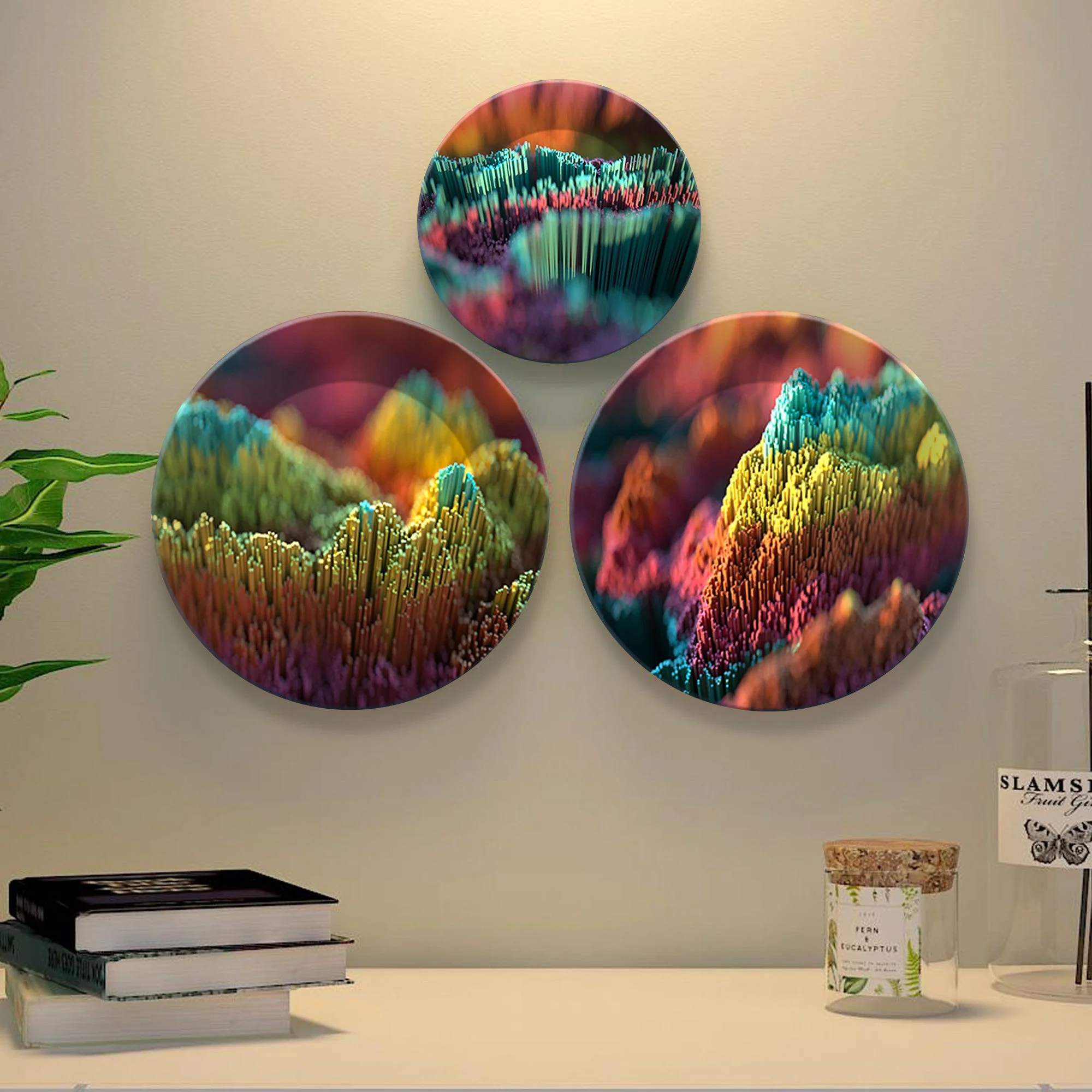 3D Illustration Abstract Art Wall Plates Painting Set of Three - Image 6