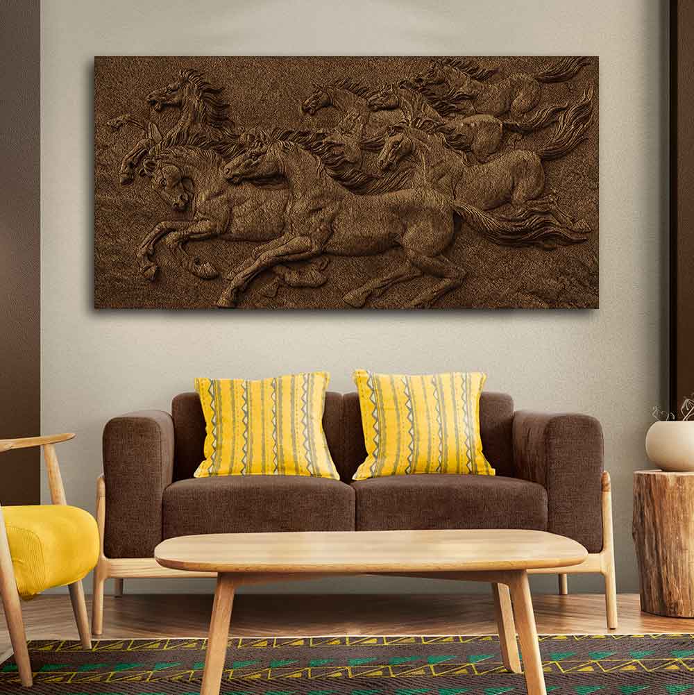 3D Seven Horses Running Premium Wall Painting - Image 3