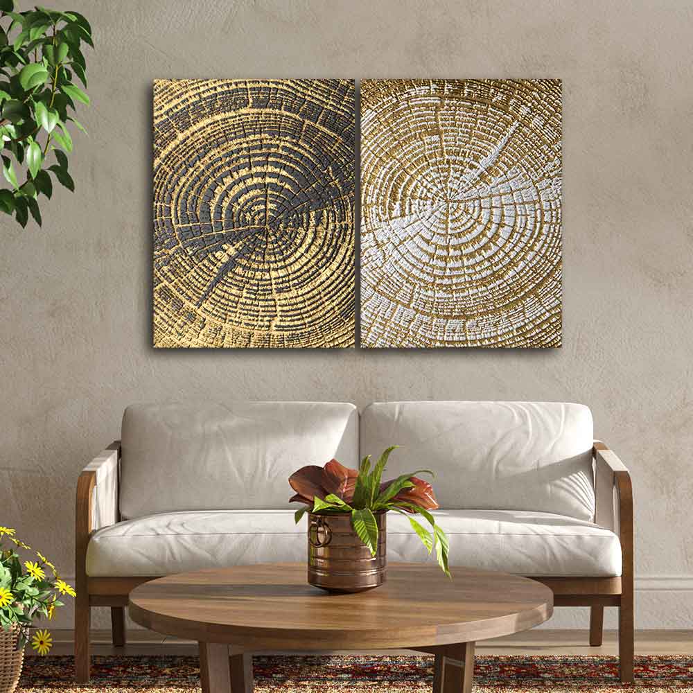 3D Wooden Texture Canvas Wall Painting of Two Pieces - Image 3