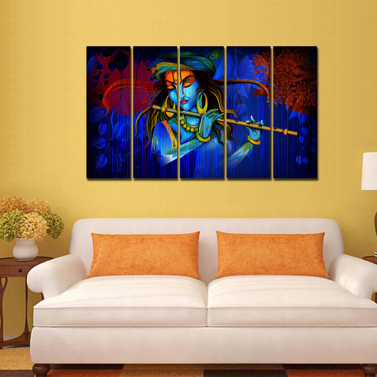 5 Pieces Canvas Wall Painting of Lord Krishna Playing Flute - Image 2