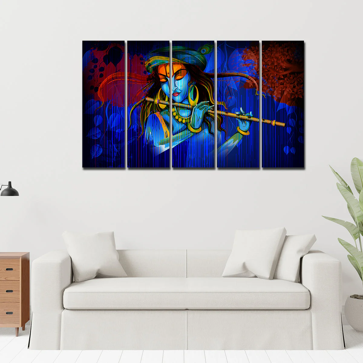5 Pieces Canvas Wall Painting of Lord Krishna Playing Flute - Image 3