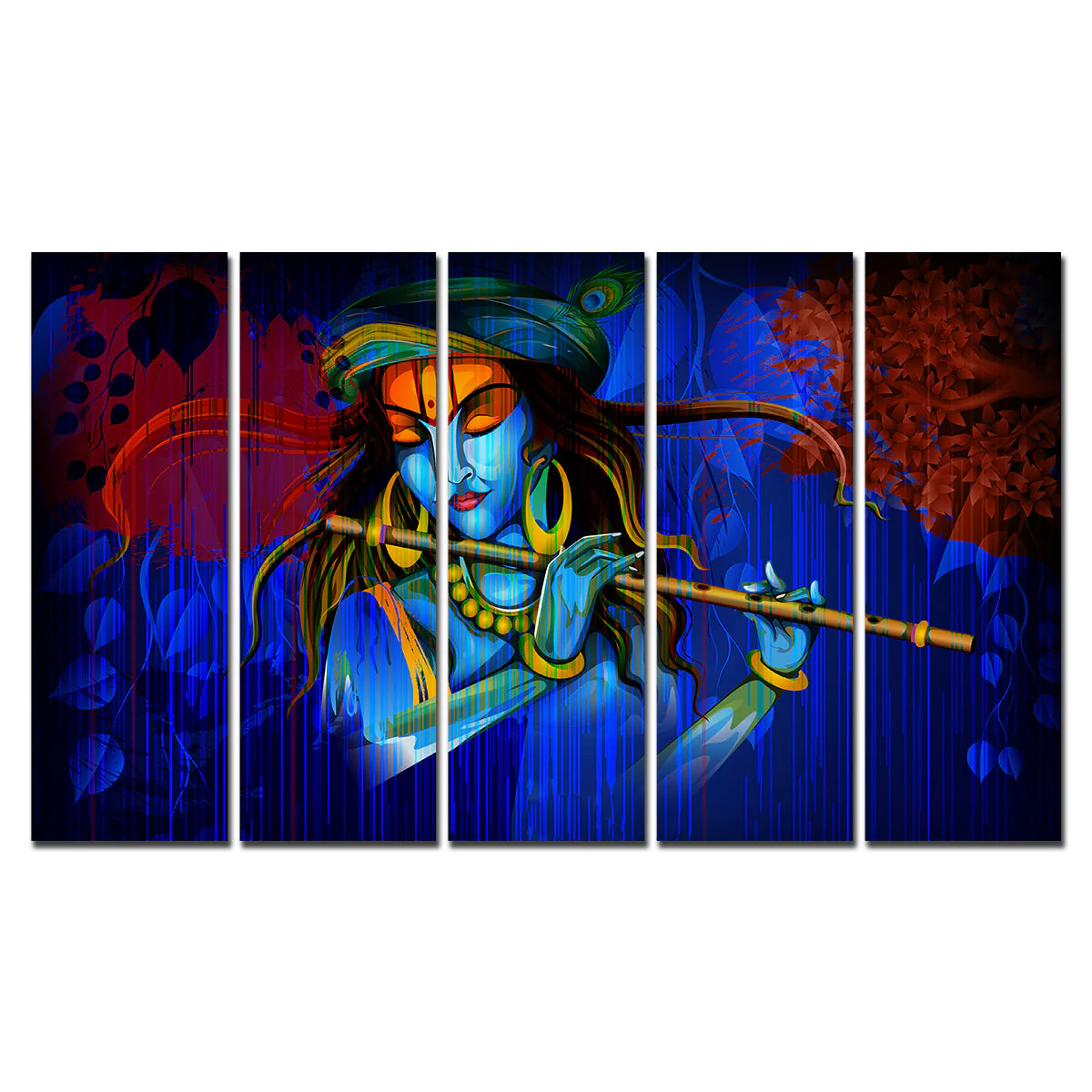 5 Pieces Canvas Wall Painting of Lord Krishna Playing Flute - Image 4