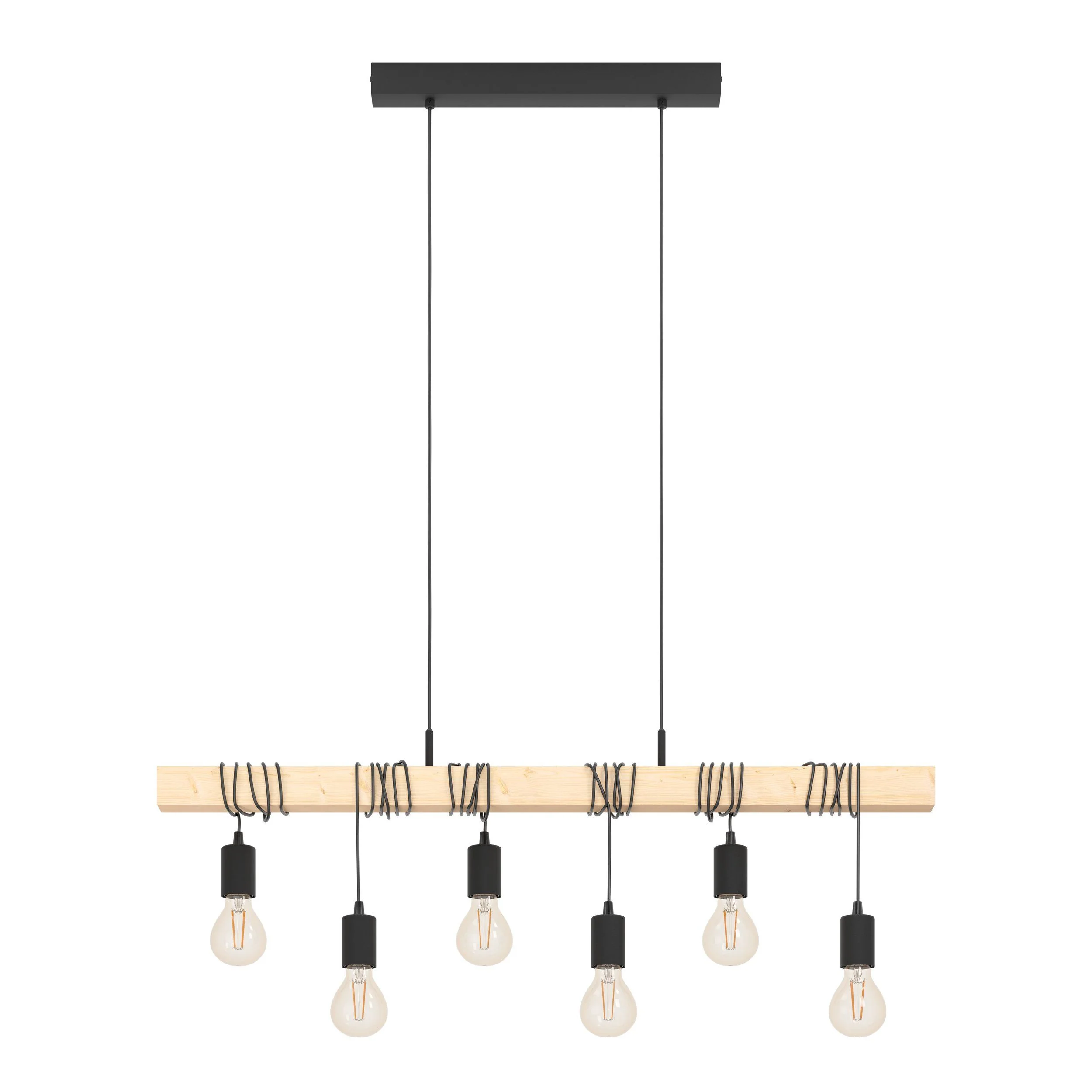 6 Light Black Steel Natural Wooden Bar Wooden Ceiling Light - Image 3