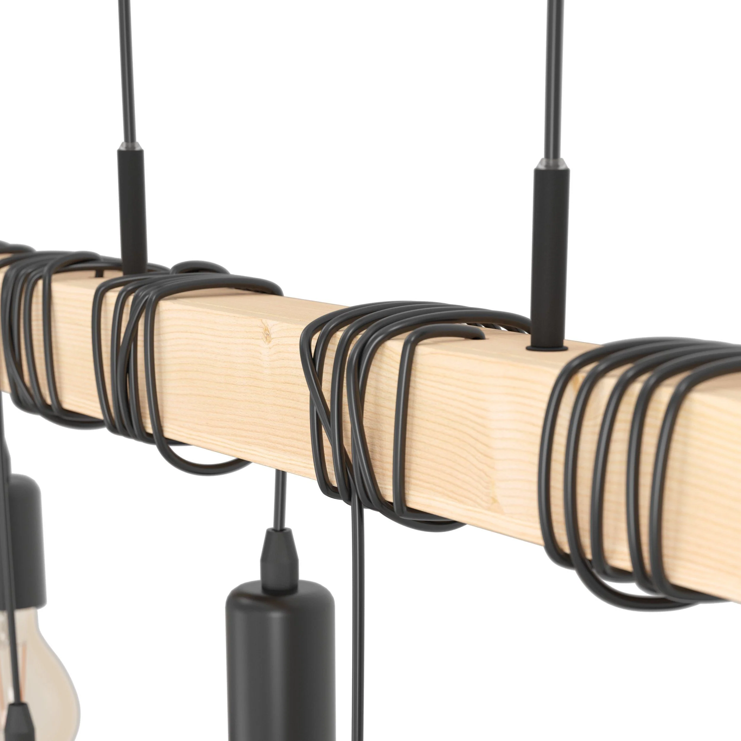 6 Light Black Steel Natural Wooden Bar Wooden Ceiling Light - Image 4