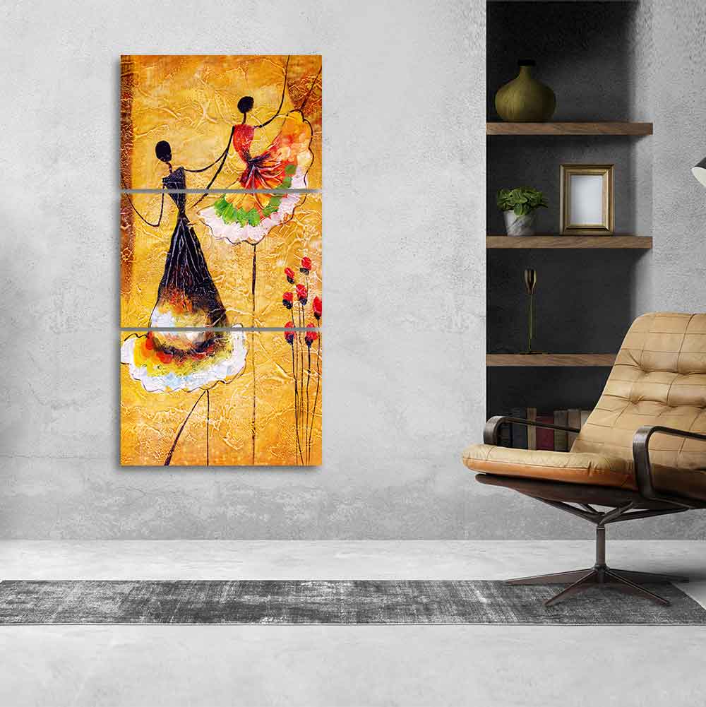 A Beautiful 3 Pieces Wall Painting of Dancing Beauties Warli Art - Image 3