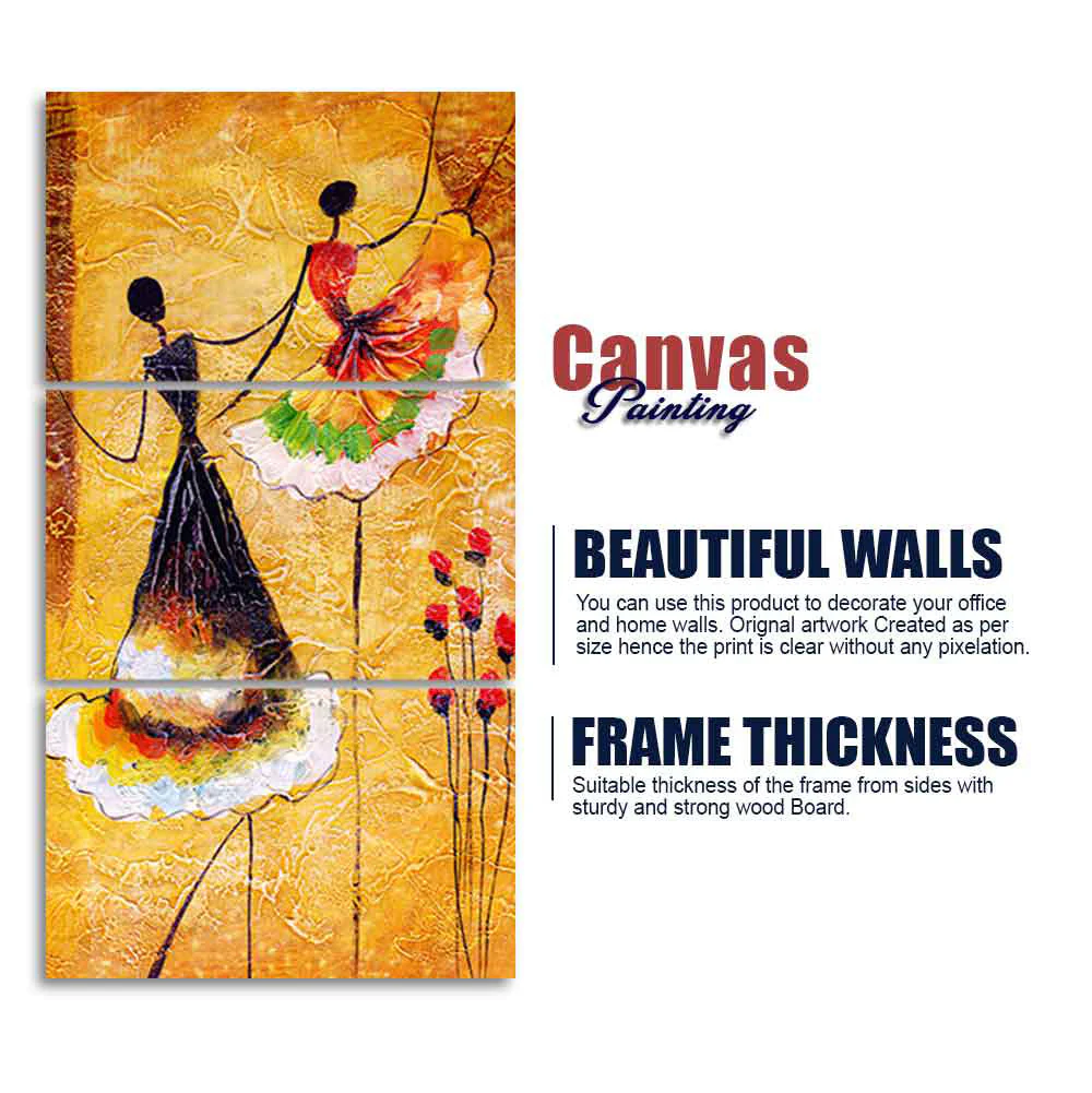 A Beautiful 3 Pieces Wall Painting of Dancing Beauties Warli Art - Image 5