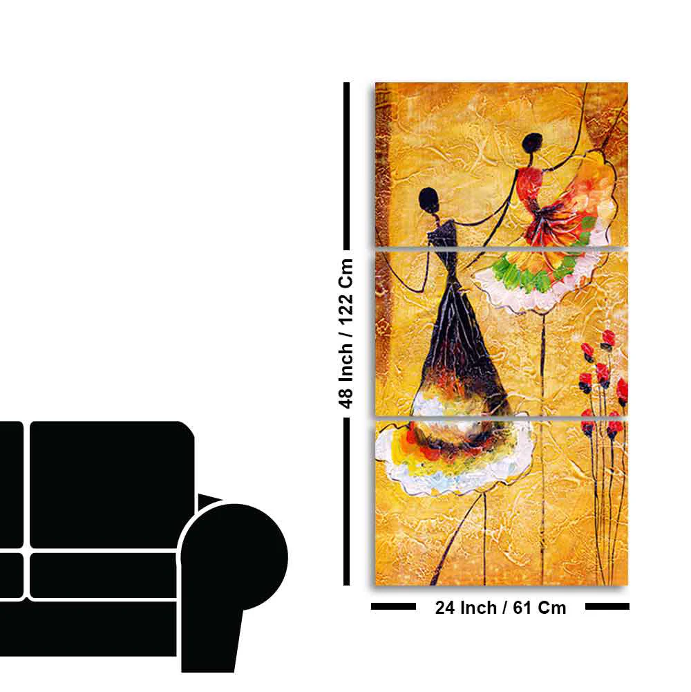 A Beautiful 3 Pieces Wall Painting of Dancing Beauties Warli Art - Image 6