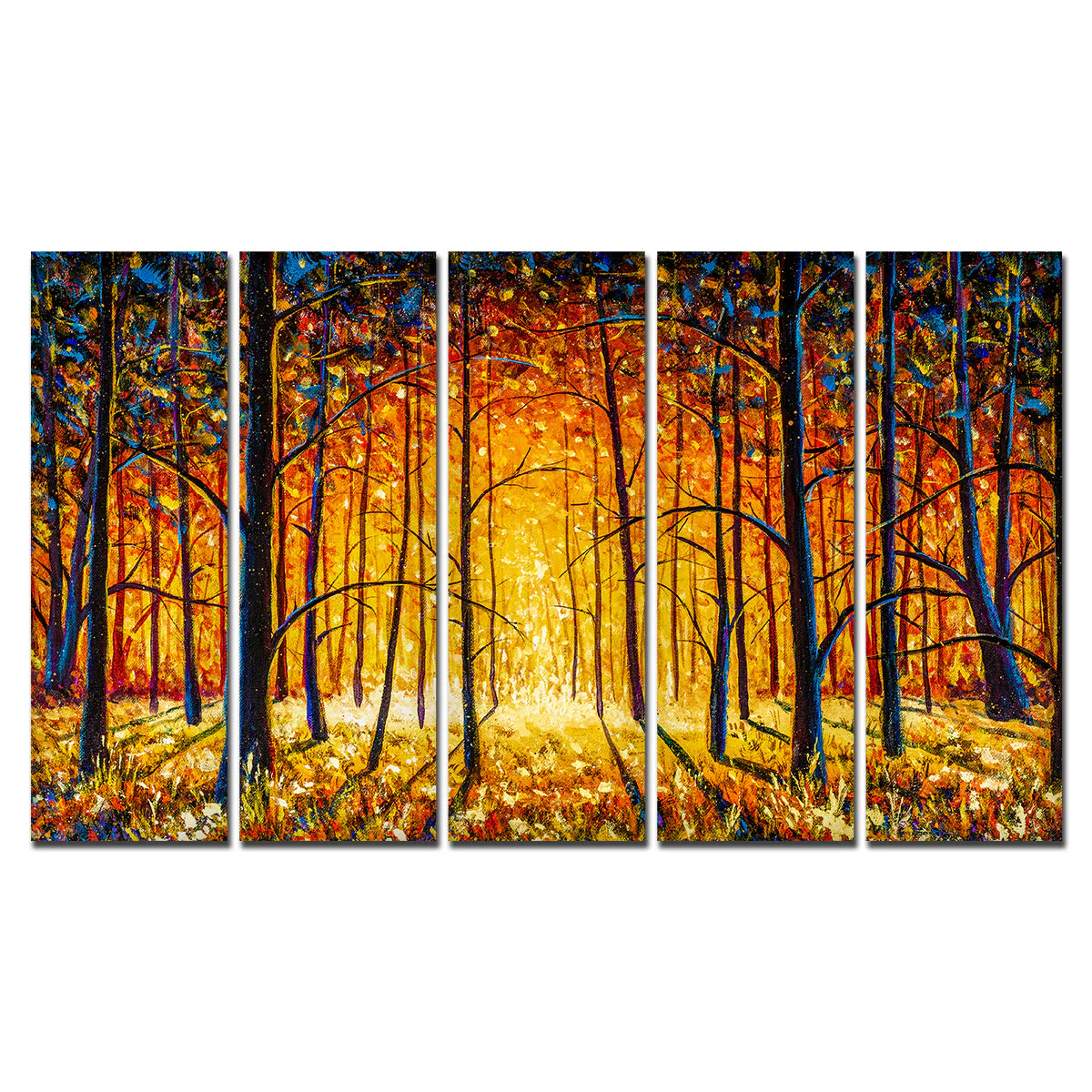 A Beautiful 5 Pieces Premium Wall Painting of Tree Forest in Sunset - Image 4