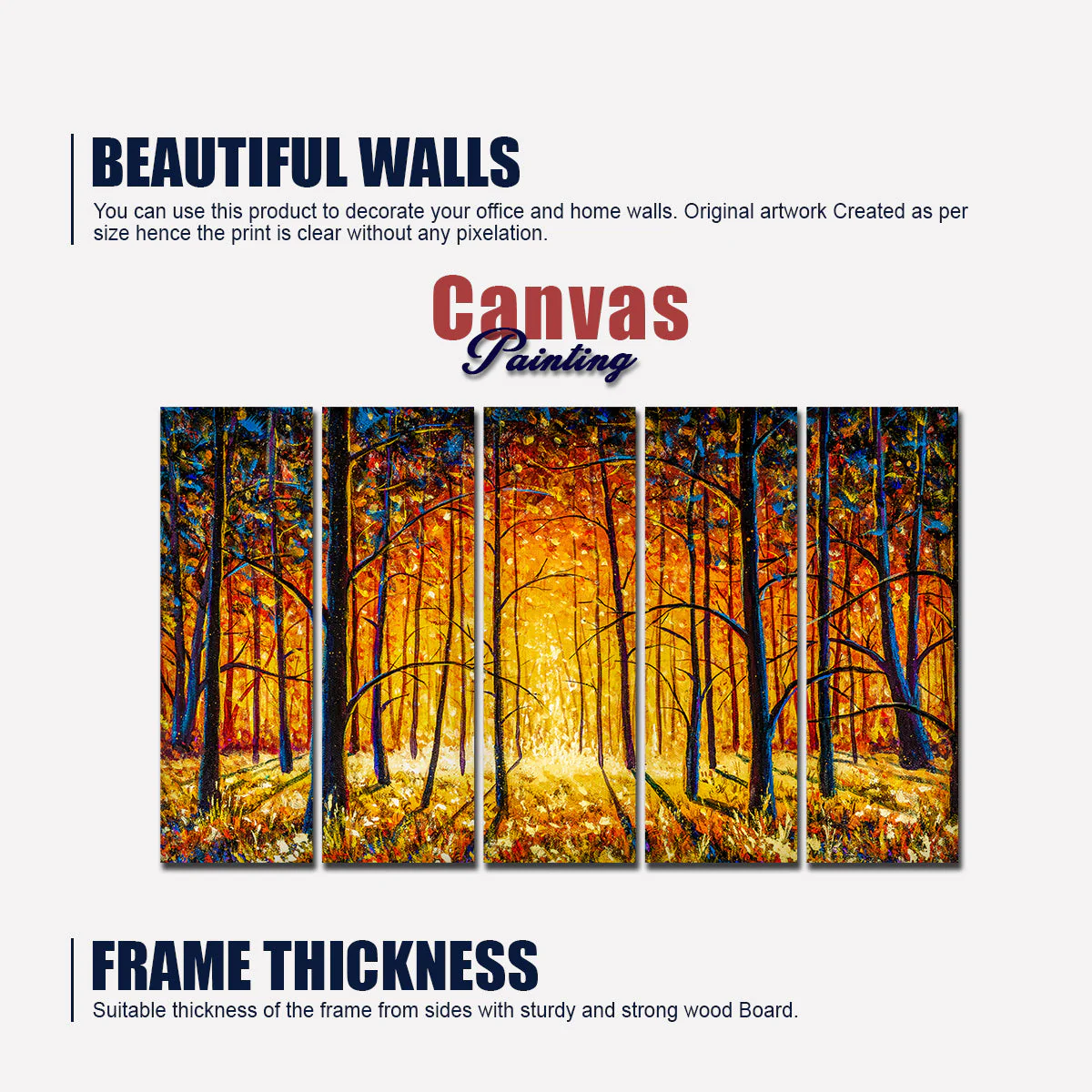 A Beautiful 5 Pieces Premium Wall Painting of Tree Forest in Sunset - Image 5