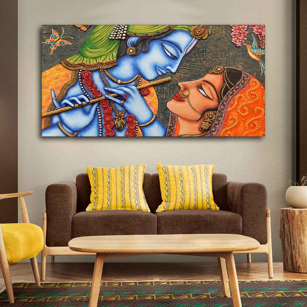 Beautiful Lord Radha Krishna Canvas Big Wall Painting Wall Art - Image 3