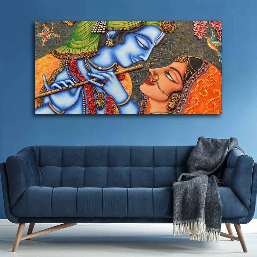 Beautiful Lord Radha Krishna Canvas Big Wall Painting Wall Art - Image 4