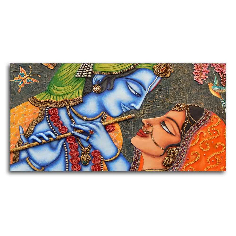 Beautiful Lord Radha Krishna Canvas Big Wall Painting Wall Art - Image 5