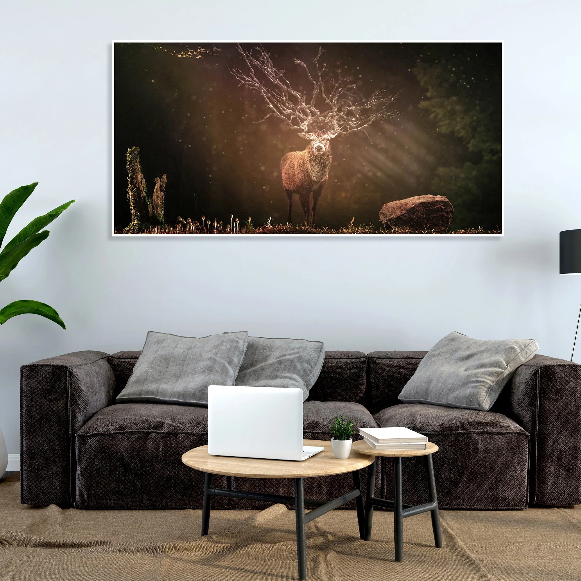 A Beautiful Deer in Dark Forest Floating Wall Painting - Image 3