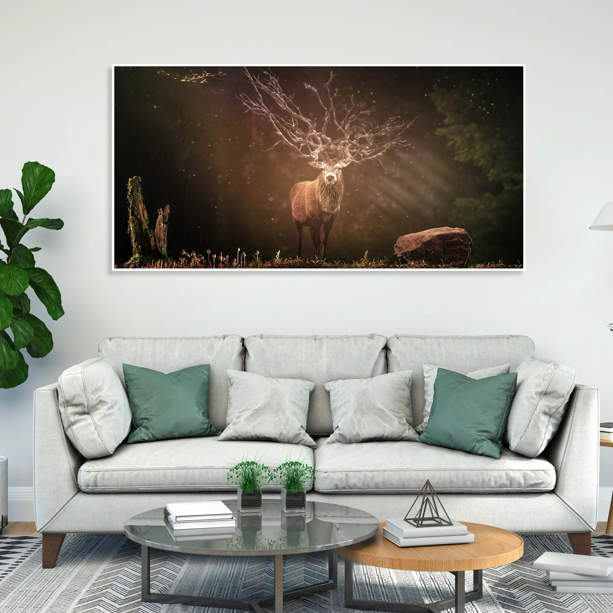 A Beautiful Deer in Dark Forest Floating Wall Painting - Image 4