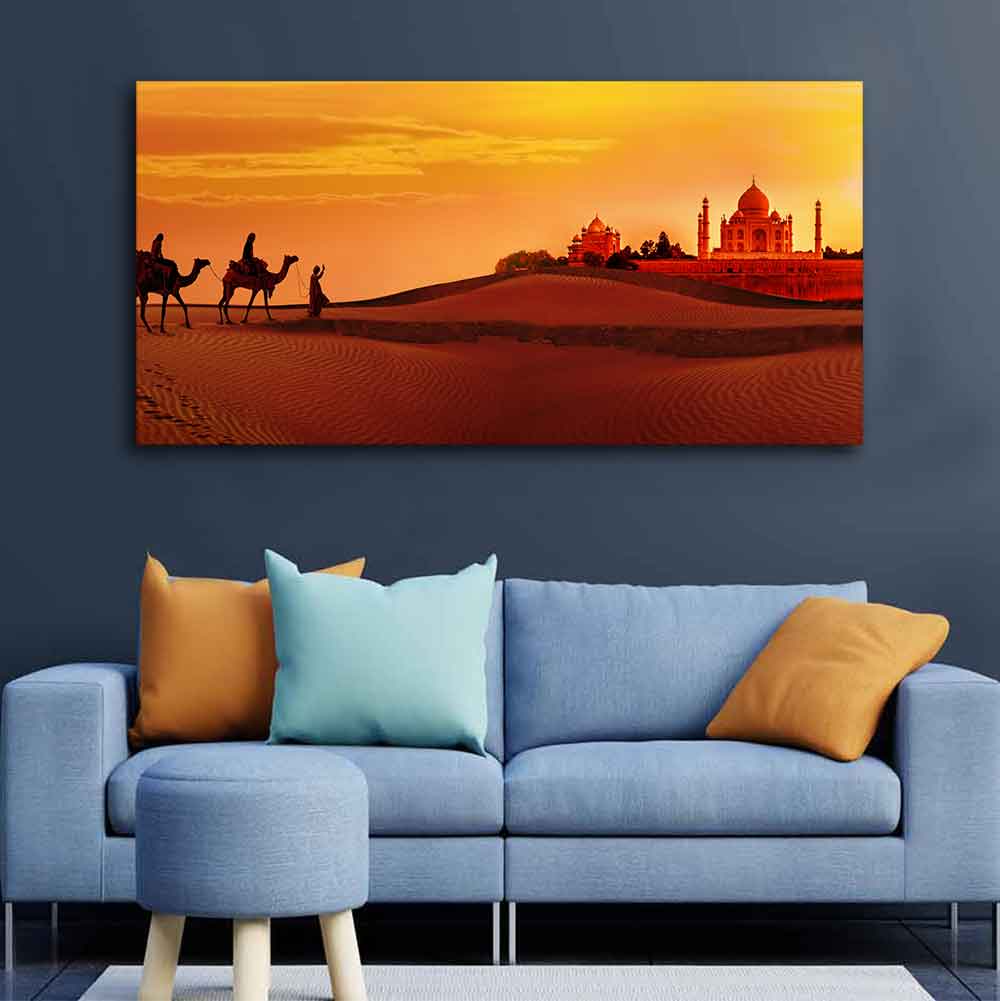Beautiful Wall Painting of Camel Caravan Heading to Taj Mahal - Image 2