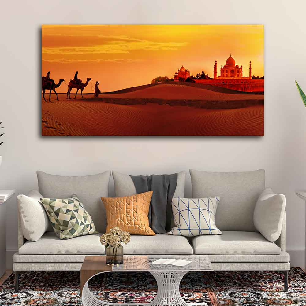 Beautiful Wall Painting of Camel Caravan Heading to Taj Mahal - Image 3