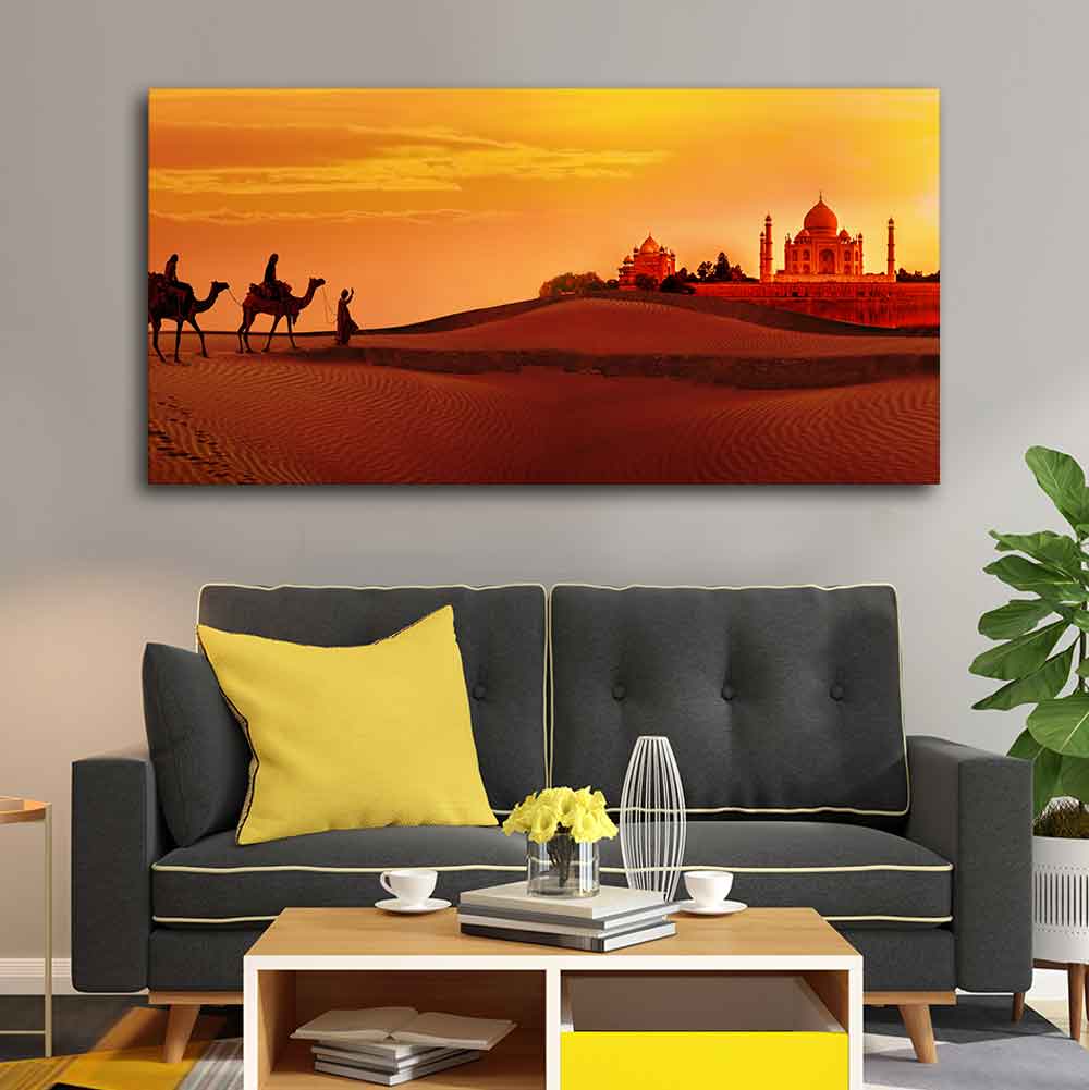 Beautiful Wall Painting of Camel Caravan Heading to Taj Mahal - Image 4