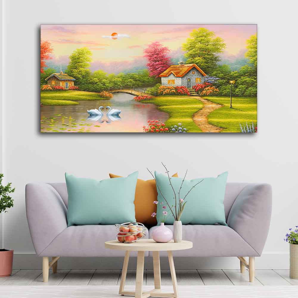 A Beautiful Scenery of Old Houses Canvas Wall Painting - Image 2