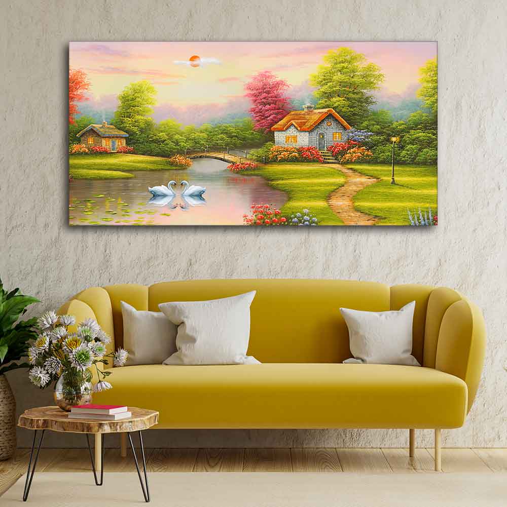 A Beautiful Scenery of Old Houses Canvas Wall Painting - Image 5