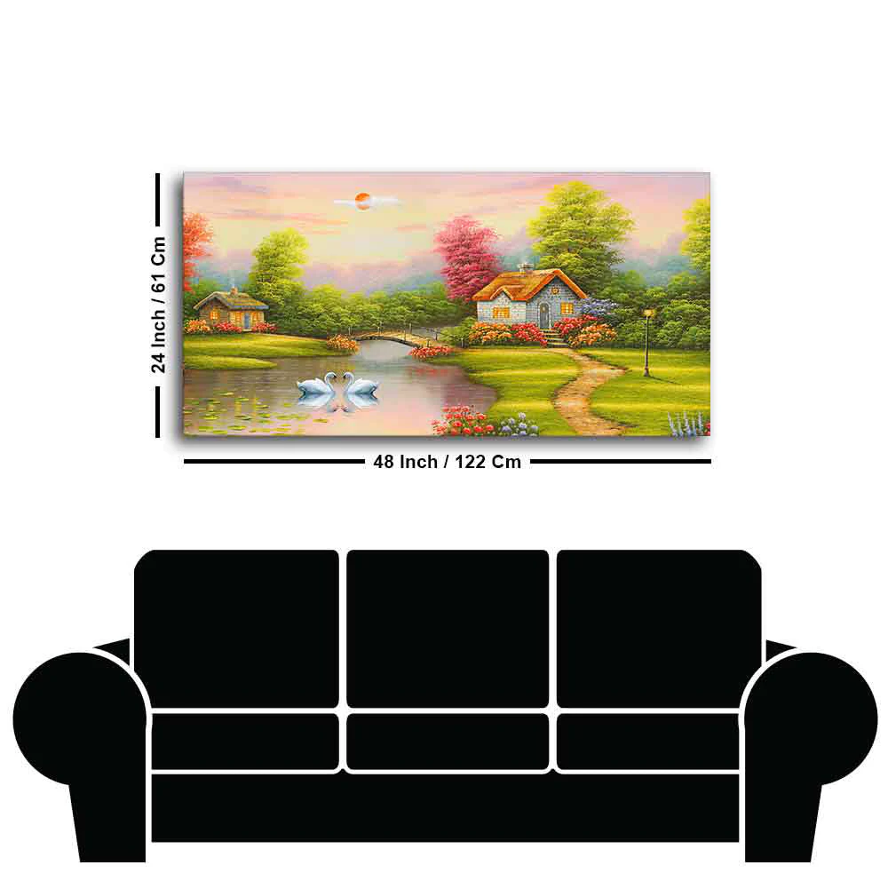 A Beautiful Scenery of Old Houses Canvas Wall Painting - Image 7