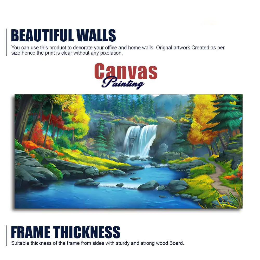 A Beautiful Scenery of Waterfall In Forest Canvas Wall Painting - Image 6