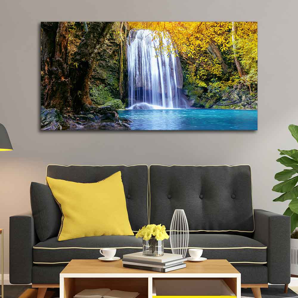 A Beautiful view of Erawan Waterfall Abstract Premium Canvas Wall Painting - Image 2