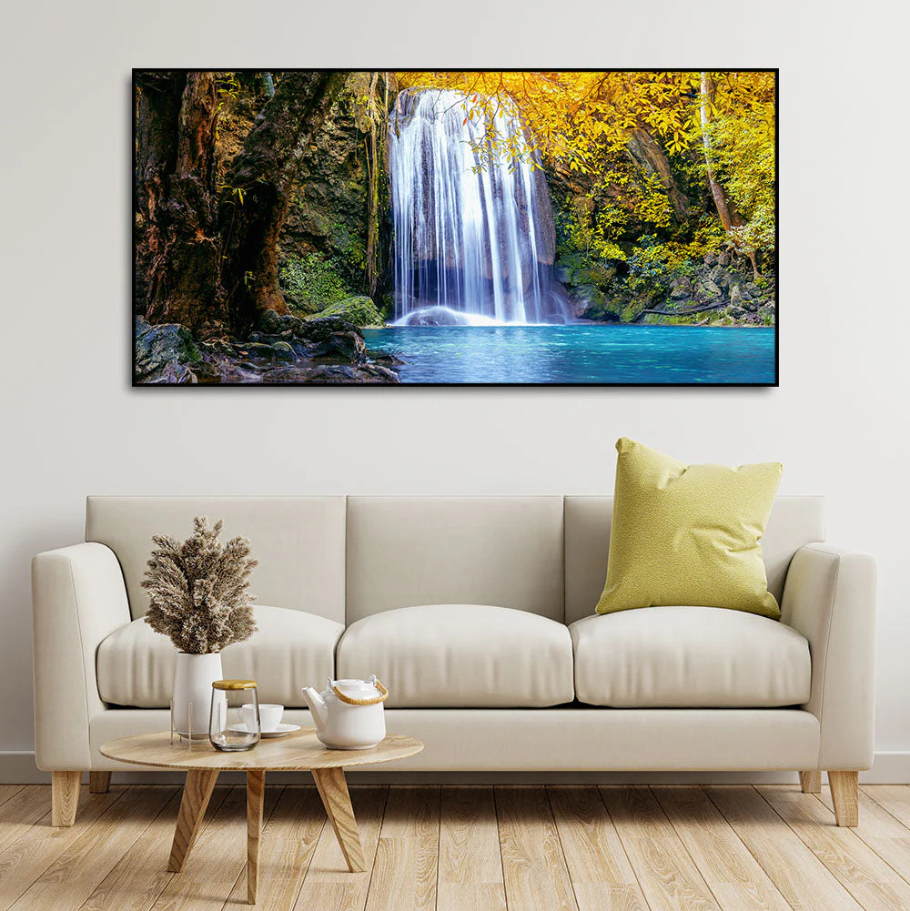 A Beautiful view of Erawan Waterfall Abstract Premium Canvas Wall Painting - Image 3