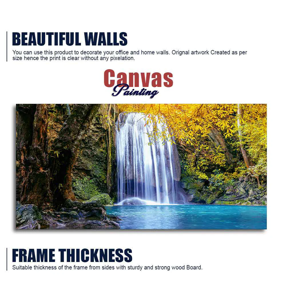 A Beautiful view of Erawan Waterfall Abstract Premium Canvas Wall Painting - Image 6