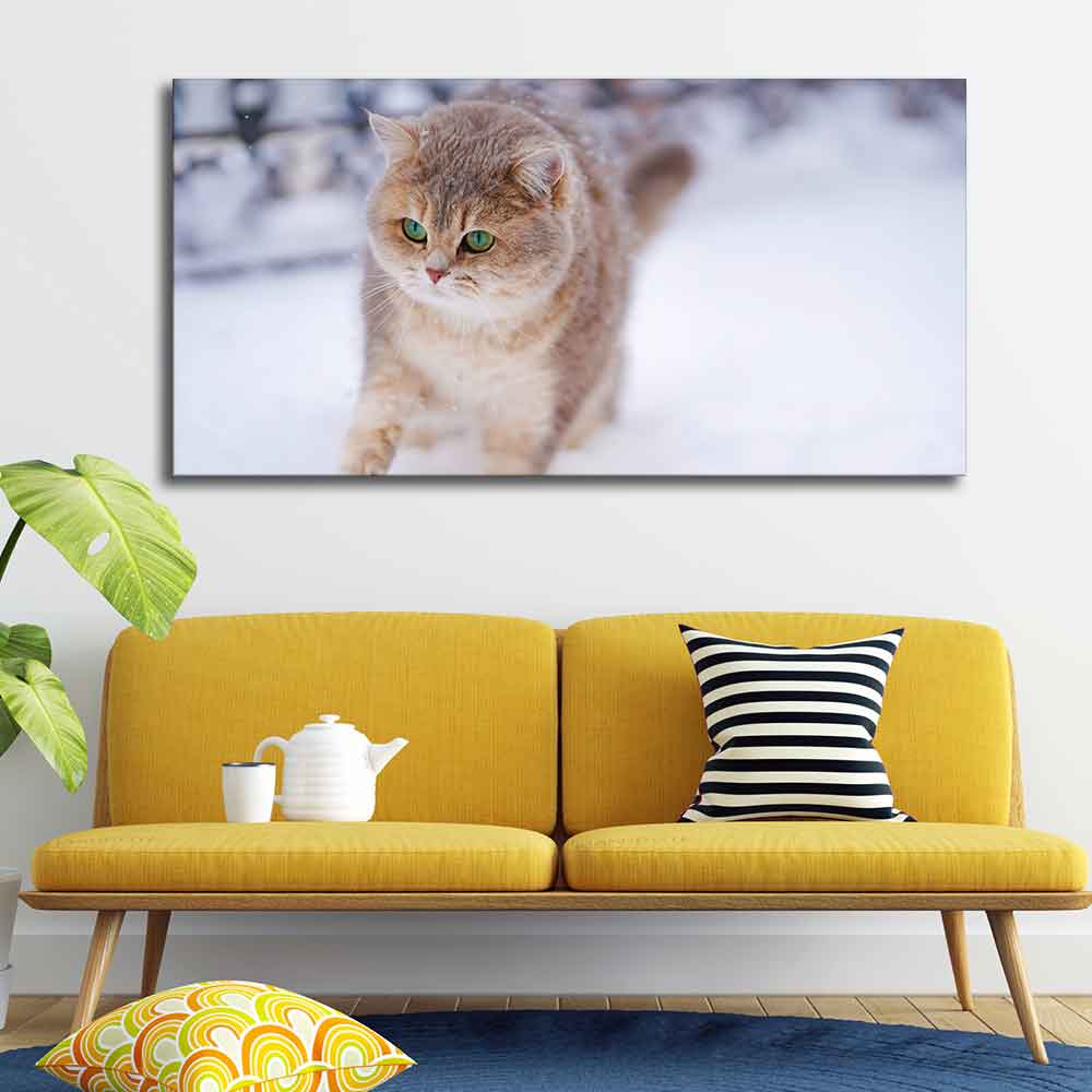 Beautiful Wall Painting of Cat Walking in Snow - Image 2