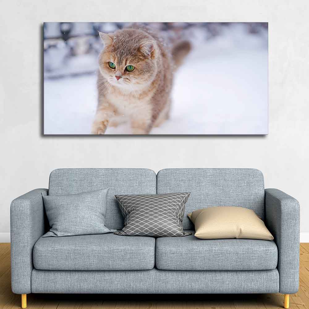 Beautiful Wall Painting of Cat Walking in Snow - Image 3