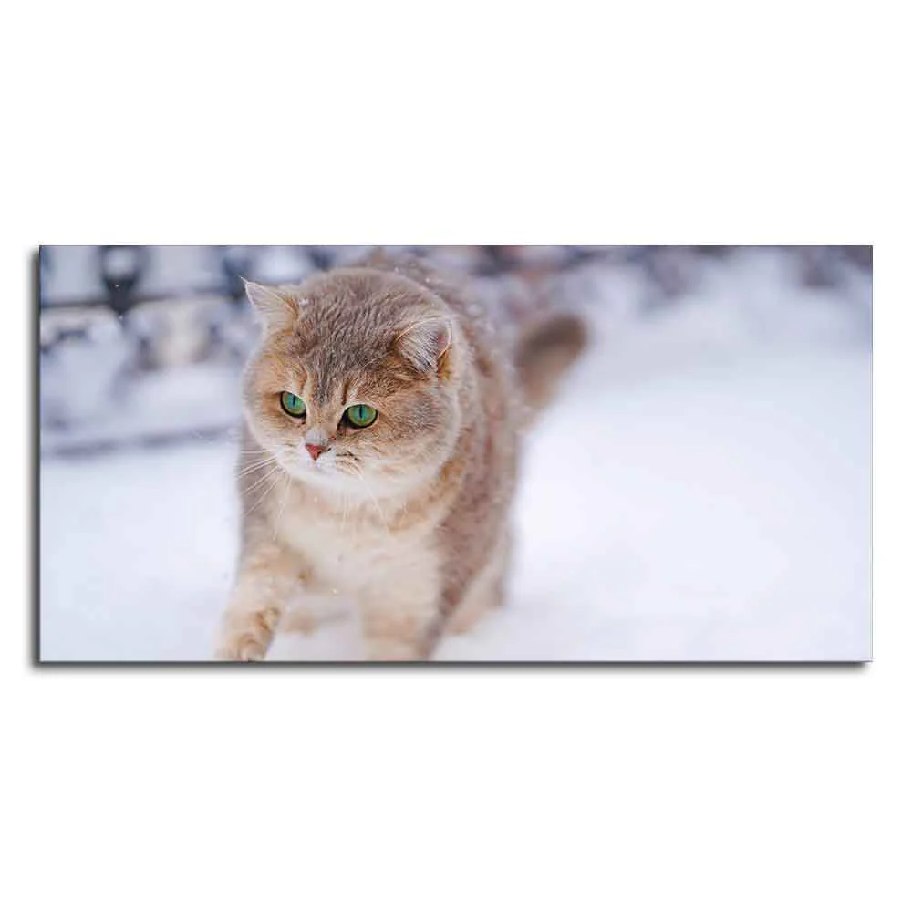 Beautiful Wall Painting of Cat Walking in Snow - Image 4