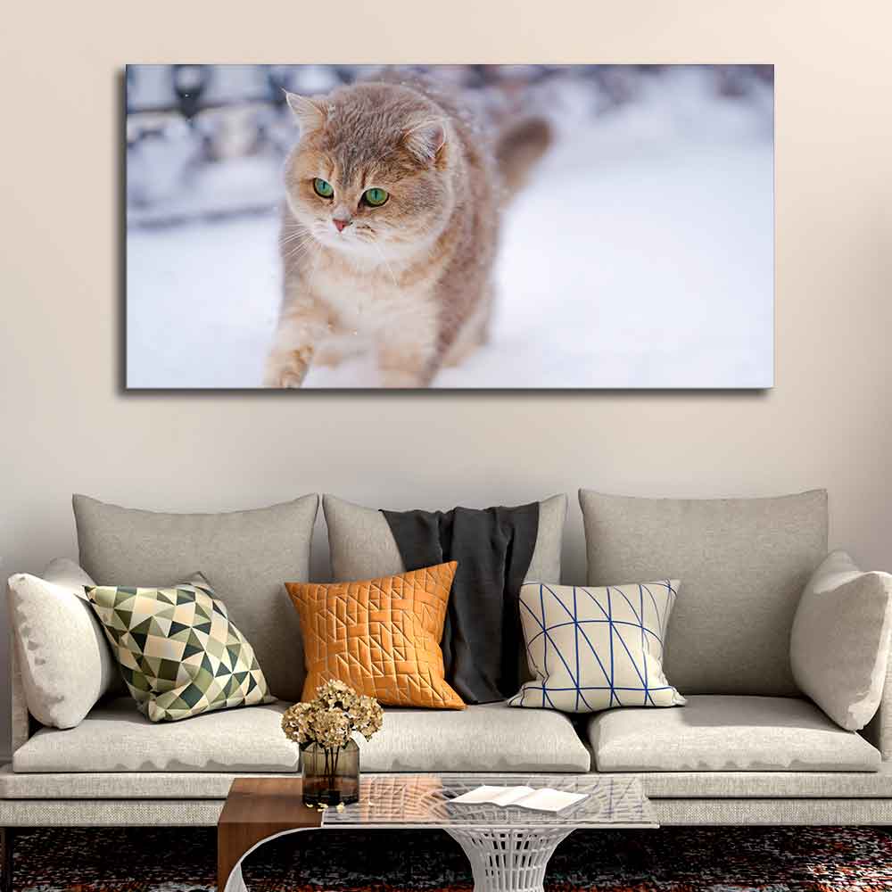 Beautiful Wall Painting of Cat Walking in Snow - Image 5
