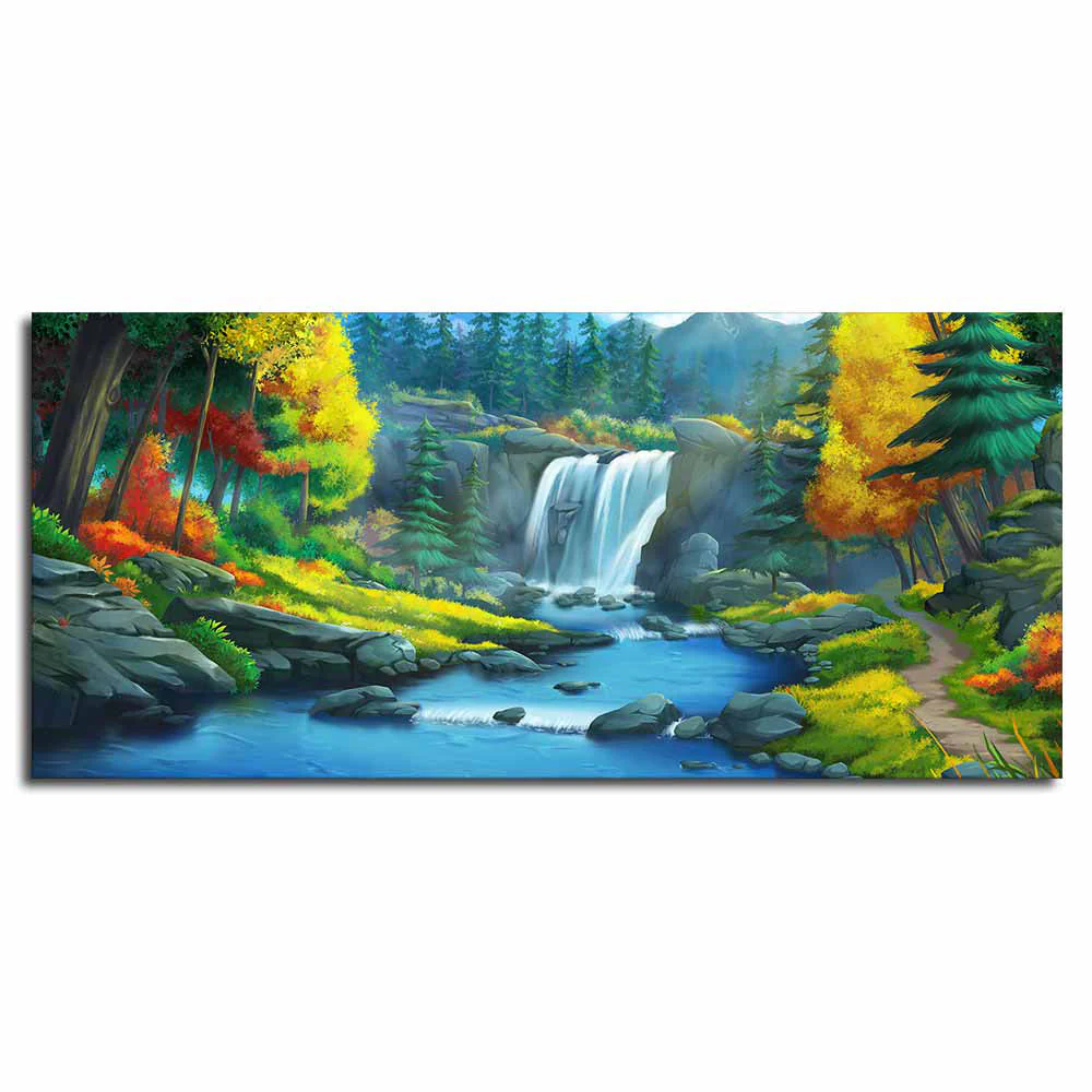 A Beautiful Waterfall In Forest Premium Wall Painting - Image 4