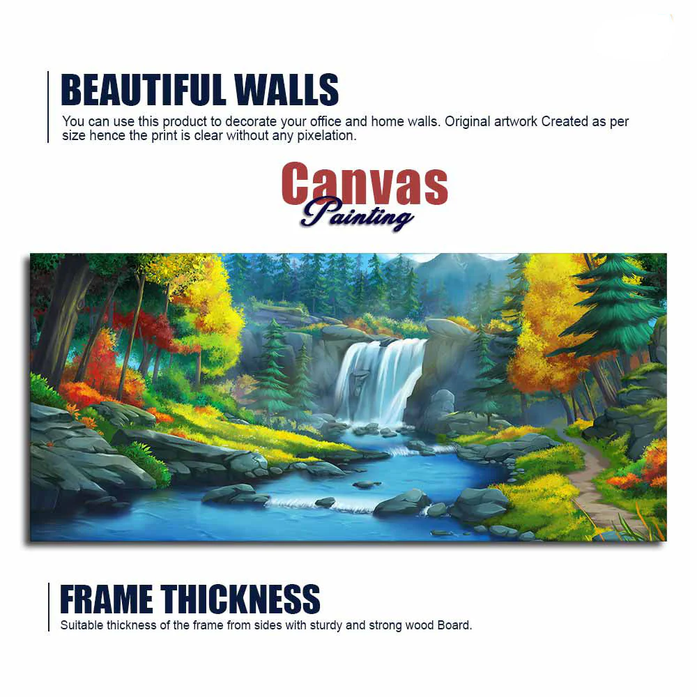 A Beautiful Waterfall In Forest Premium Wall Painting - Image 5