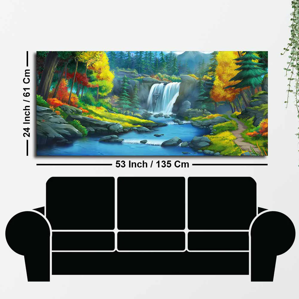 A Beautiful Waterfall In Forest Premium Wall Painting - Image 6